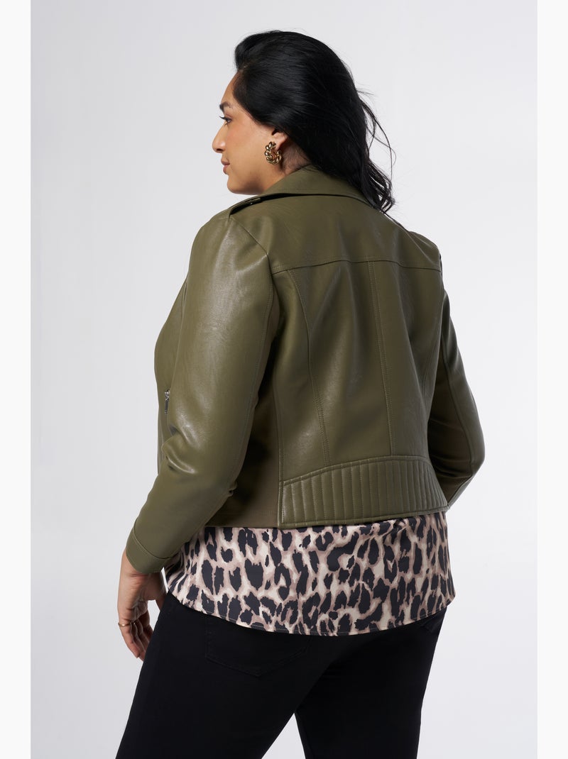 MS MODE Manteaux Veste en similicuir avec détails argentés Kaki - Kiabi