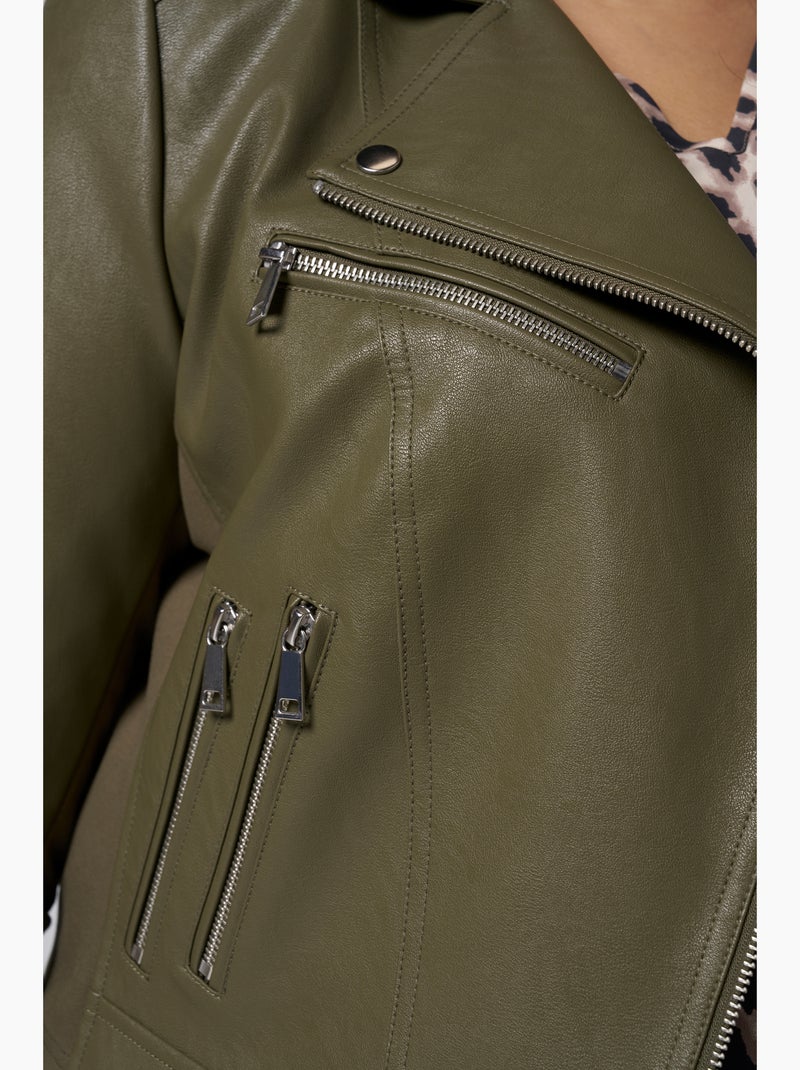 MS MODE Manteaux Veste en similicuir avec détails argentés Kaki - Kiabi