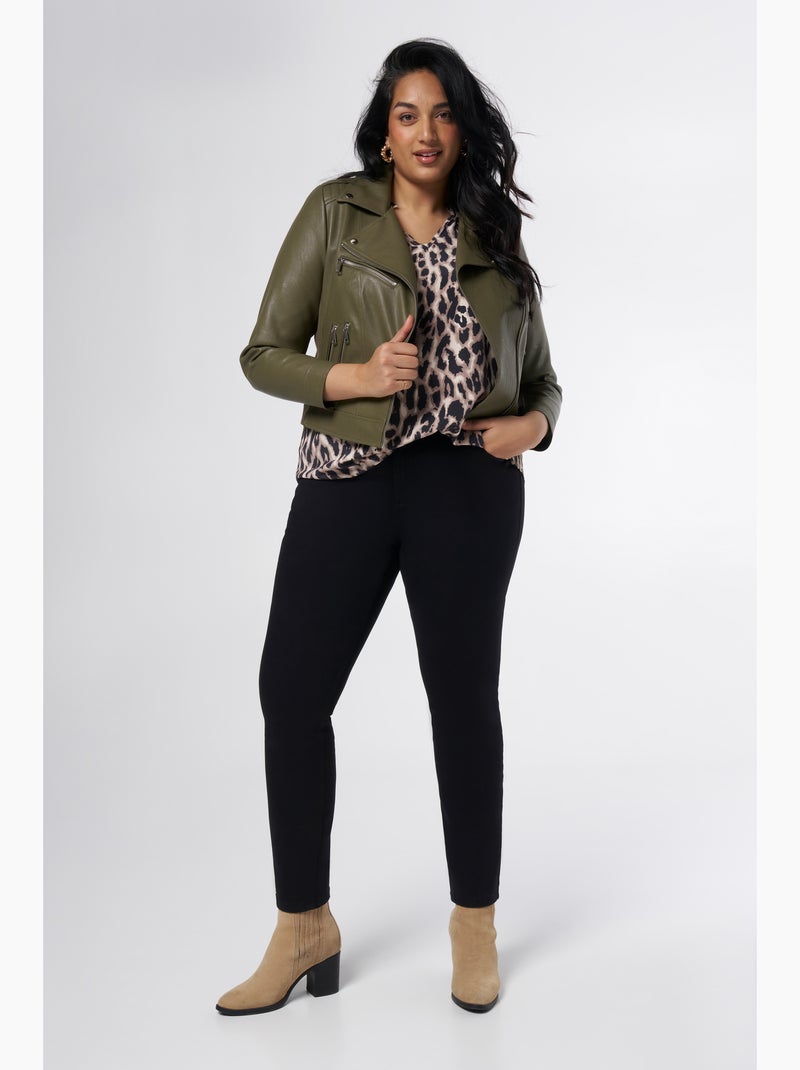 MS MODE Manteaux Veste en similicuir avec détails argentés Kaki - Kiabi