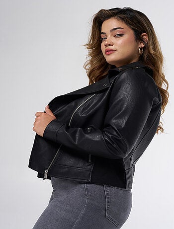 MS MODE Manteaux Veste en similicuir avec détails argentés