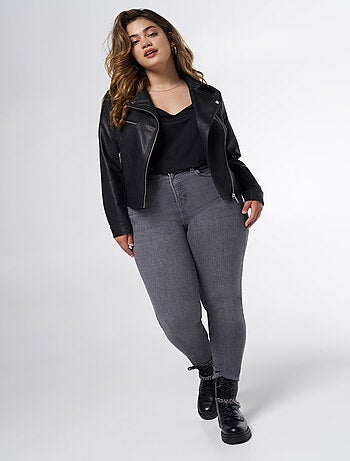 MS MODE Manteaux Veste en similicuir avec détails argentés