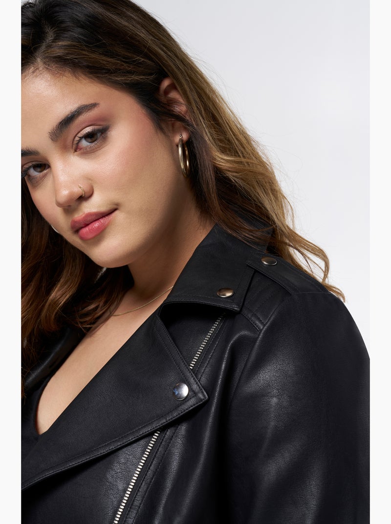 MS MODE Manteaux Veste en similicuir avec détails argentés Noir - Kiabi
