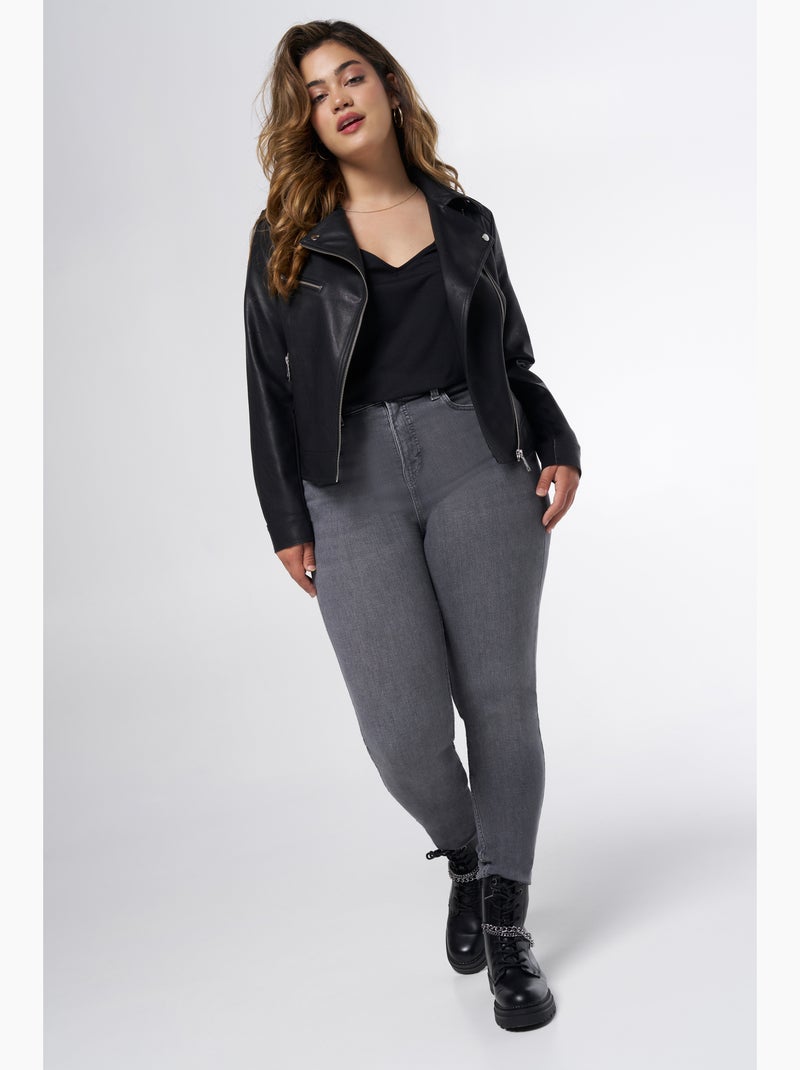 MS MODE Manteaux Veste en similicuir avec détails argentés Noir - Kiabi