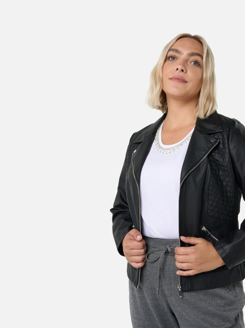 MS MODE Manteaux Veste en similicuir noire Noir - Kiabi