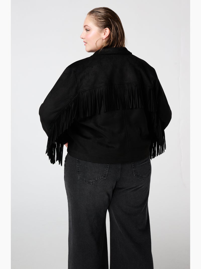 MS MODE Manteaux Veste en suédine à franges Noir - Kiabi