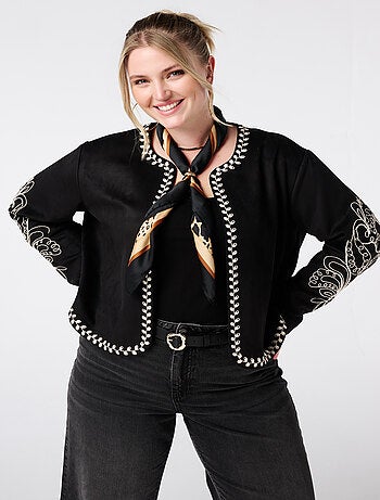 MS MODE Manteaux Veste en suédine avec broderie