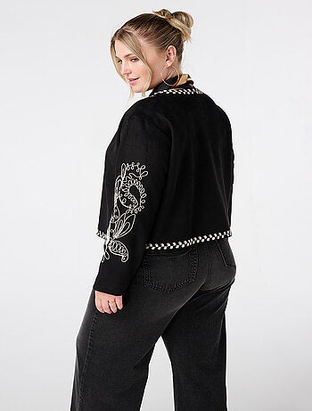 MS MODE Manteaux Veste en suédine avec broderie