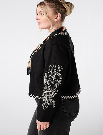 MS MODE Manteaux Veste en suédine avec broderie