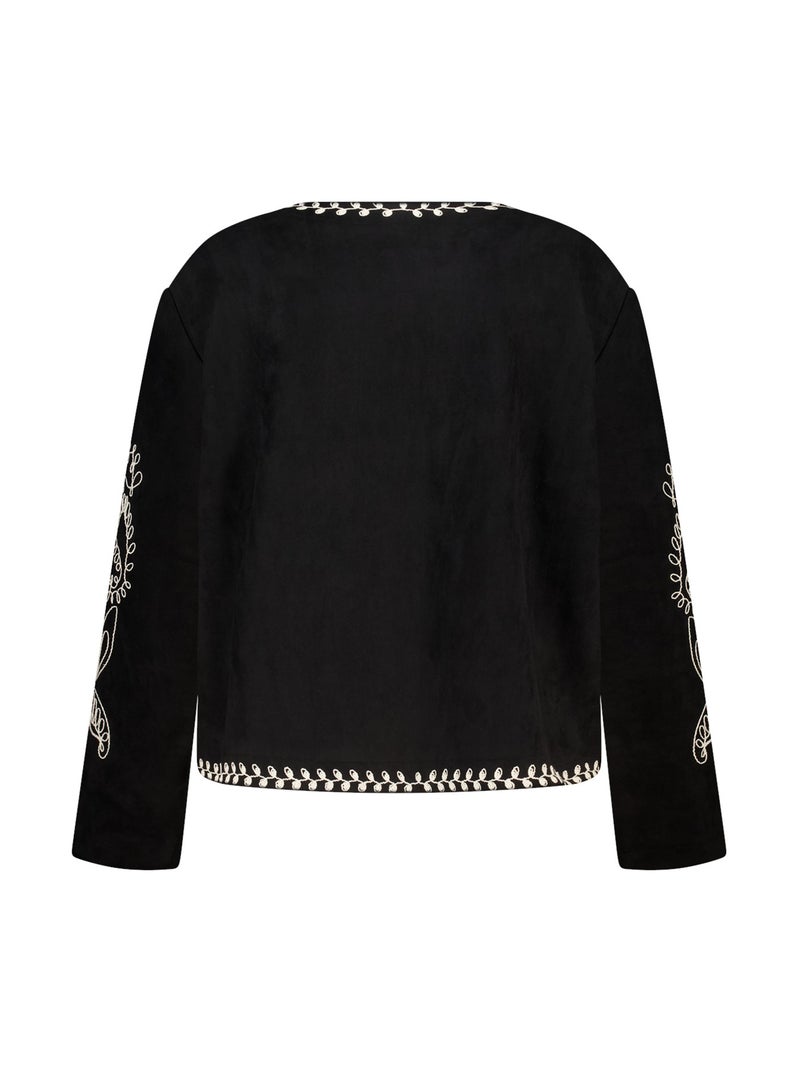 MS MODE Manteaux Veste en suédine avec broderie Noir - Kiabi