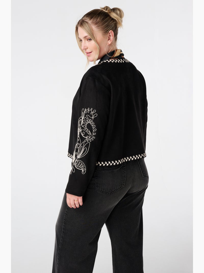 MS MODE Manteaux Veste en suédine avec broderie Noir - Kiabi
