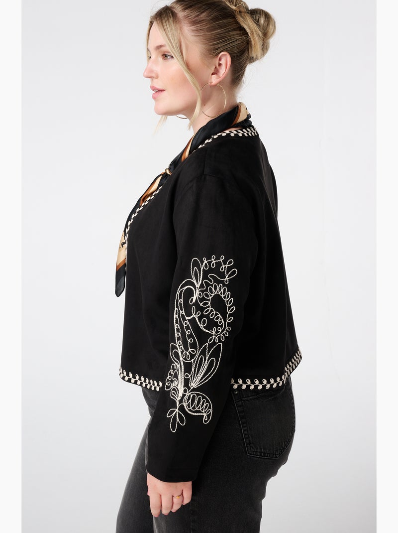 MS MODE Manteaux Veste en suédine avec broderie Noir - Kiabi