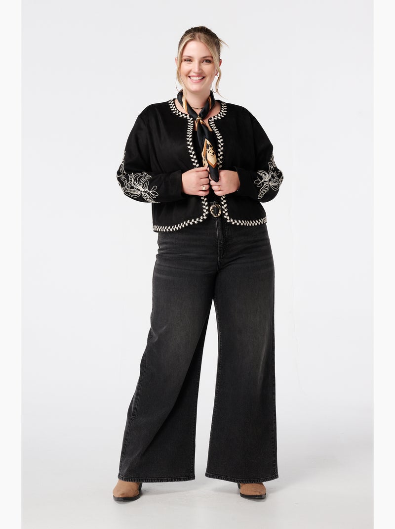 MS MODE Manteaux Veste en suédine avec broderie Noir - Kiabi