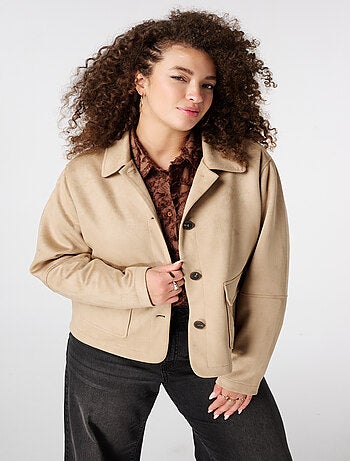 MS MODE Manteaux Veste en suédine avec fermeture à boutons