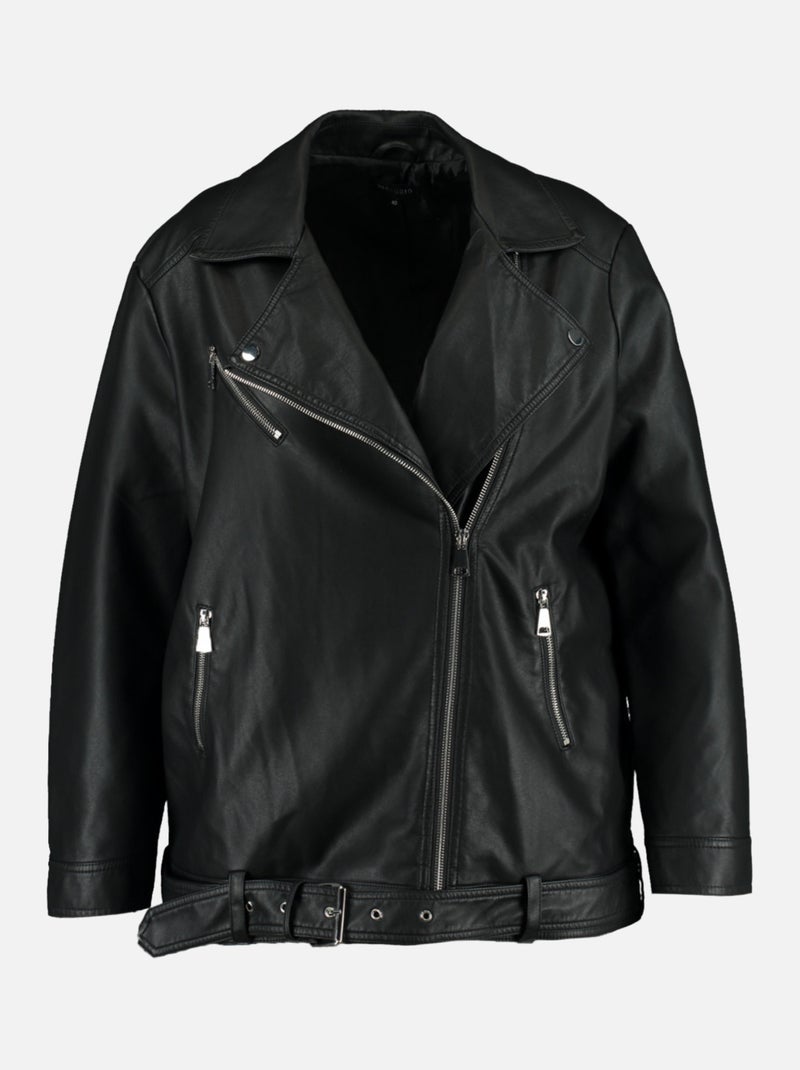 MS MODE Manteaux Veste motard oversize en simili cuir Noir - Kiabi