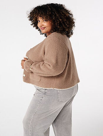 MS MODE Manteaux Veste Teddy avec coutures décoratives et fermeture à boutons