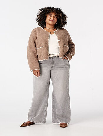 MS MODE Manteaux Veste Teddy avec coutures décoratives et fermeture à boutons