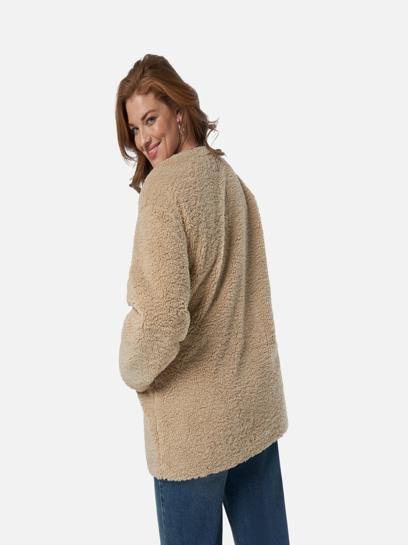 MS MODE Manteaux Veste teddy avec détails en cuir Beige sable - Kiabi