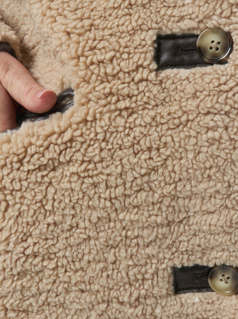 MS MODE Manteaux Veste teddy avec détails en cuir Beige sable - Kiabi