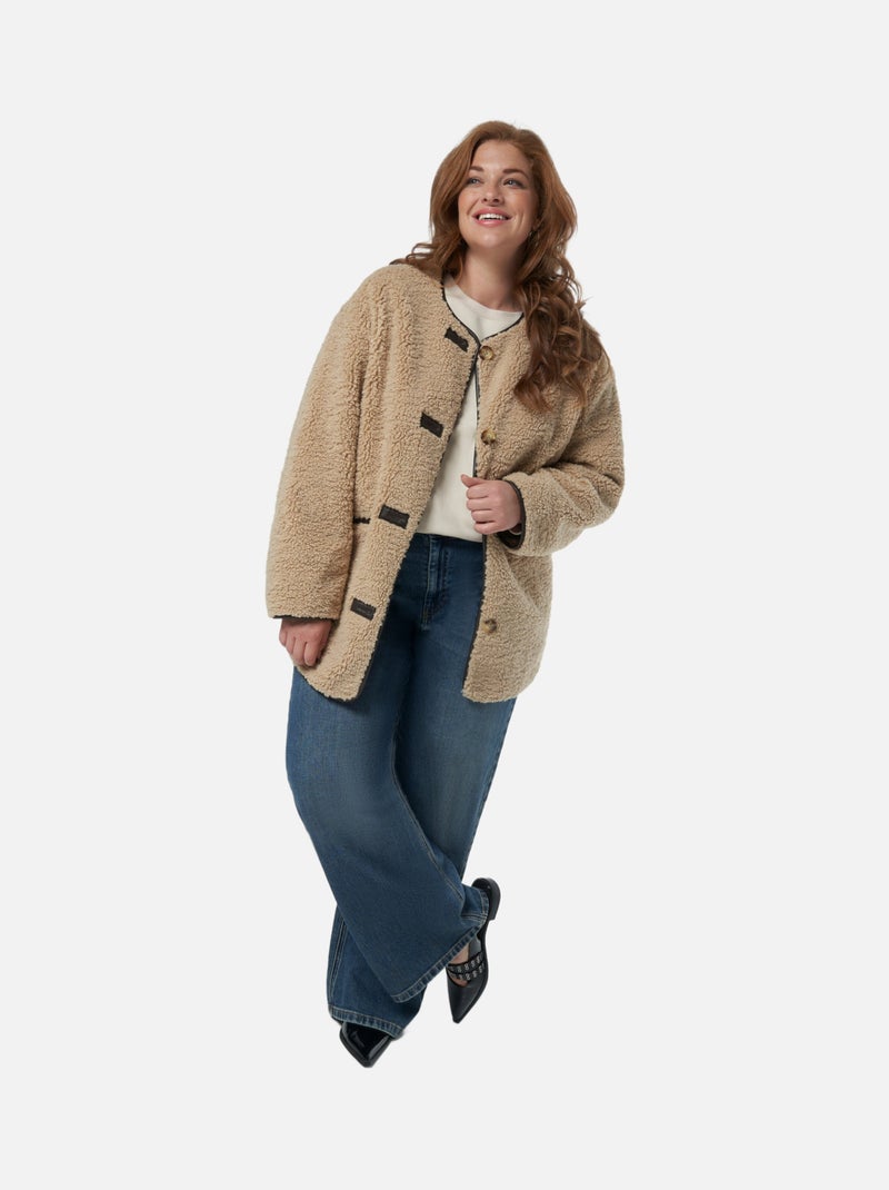 MS MODE Manteaux Veste teddy avec détails en cuir Beige sable - Kiabi