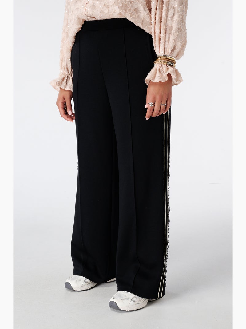Ms mode pantalon à bande latérale en dentelle Noir - Kiabi