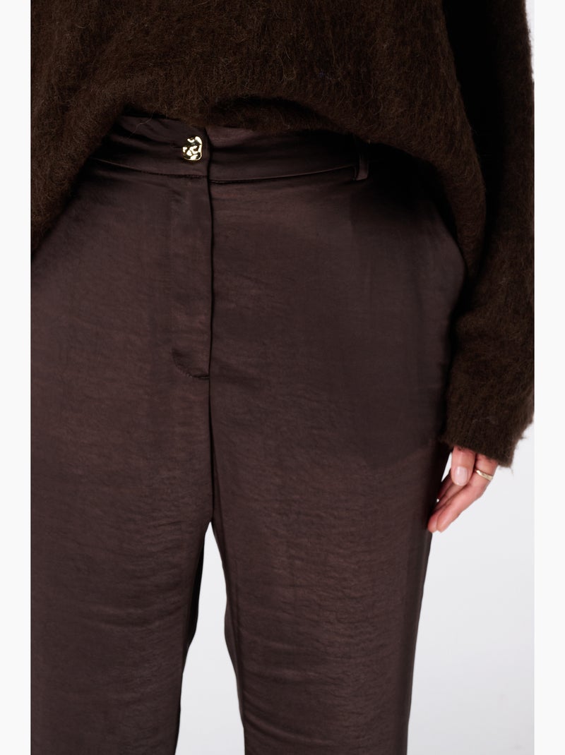 Ms mode pantalon aspect satiné Marron foncé - Kiabi