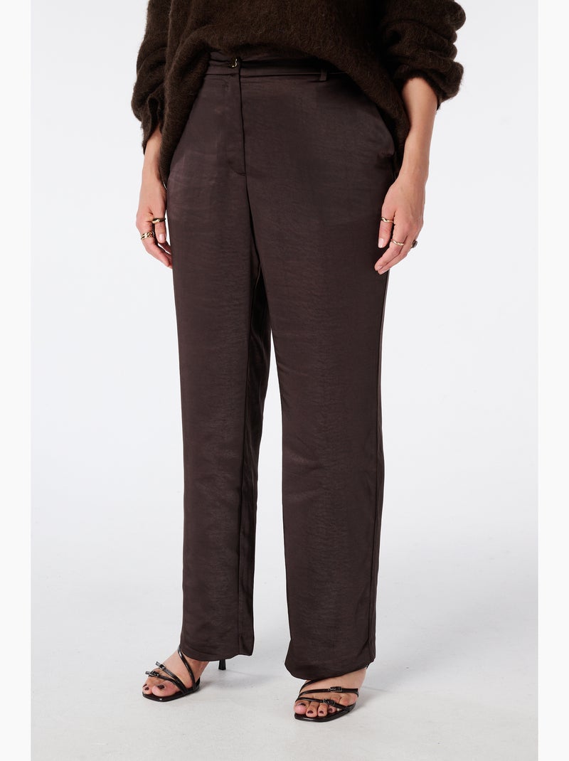 Ms mode pantalon aspect satiné Marron foncé - Kiabi