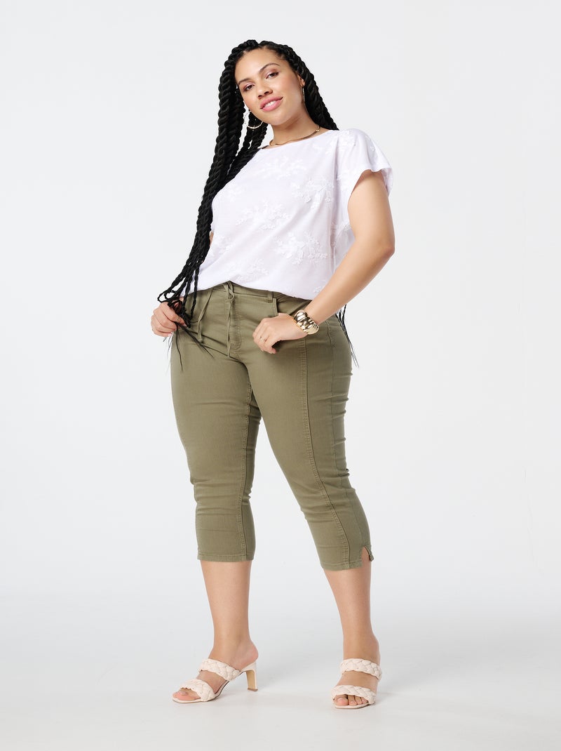 MS MODE Pantalon Capri avec cordon de serrage Vert sauge/Blanc cassé/Sable - Kiabi