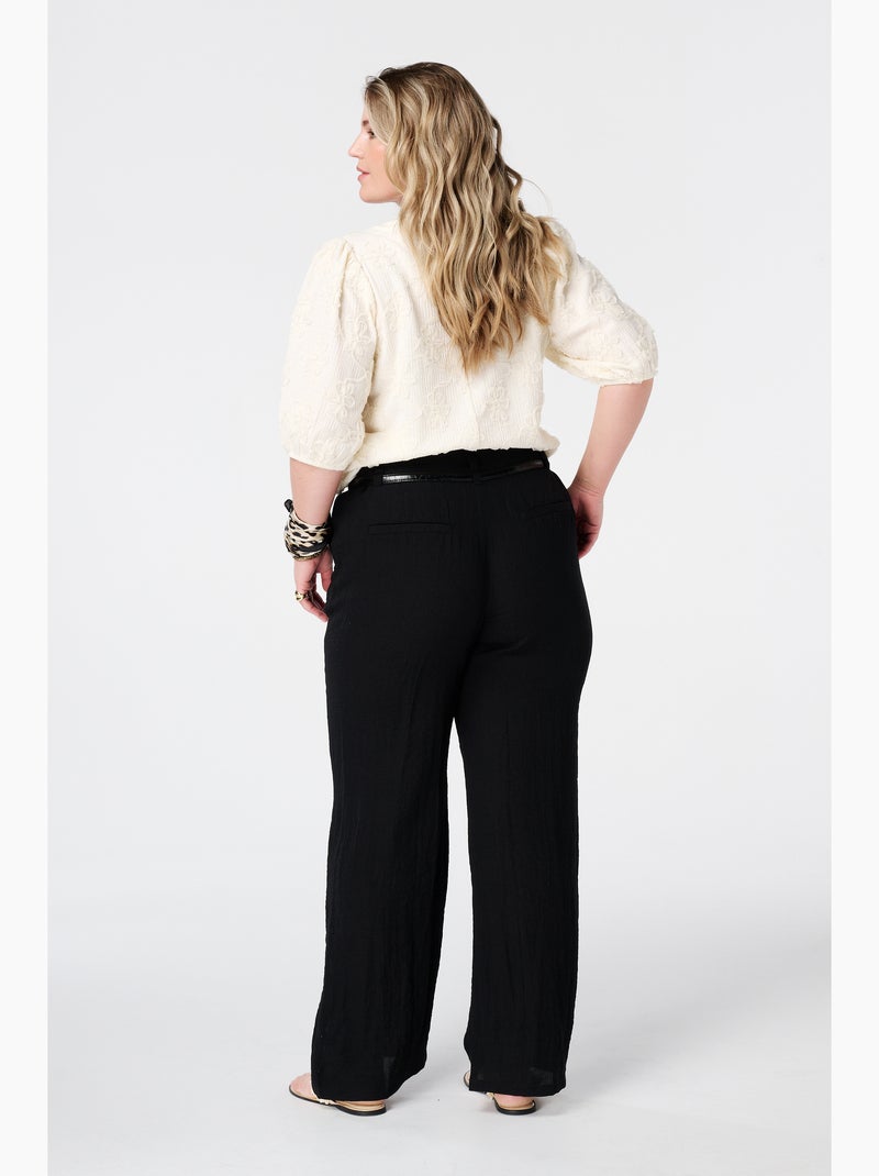 Ms mode pantalon en lin avec ceinture Noir - Kiabi