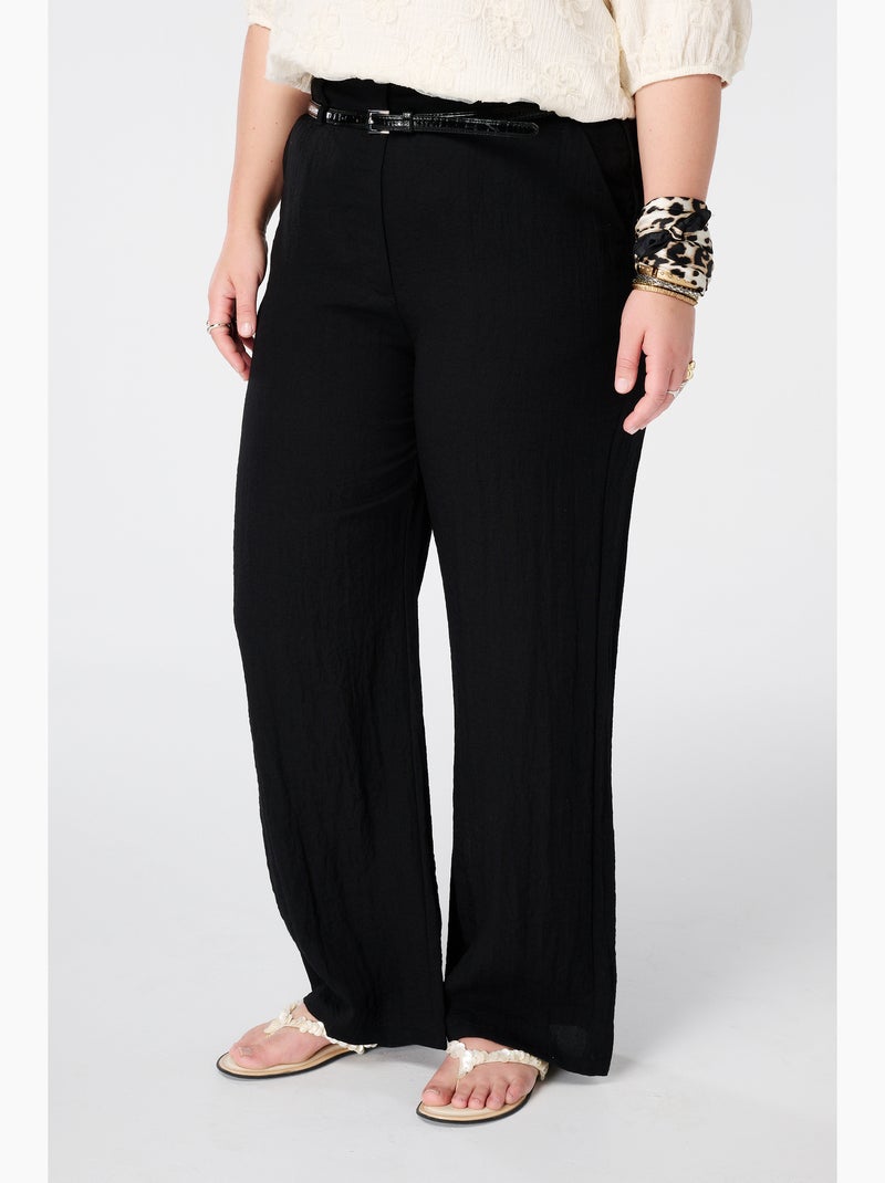Ms mode pantalon en lin avec ceinture Noir - Kiabi