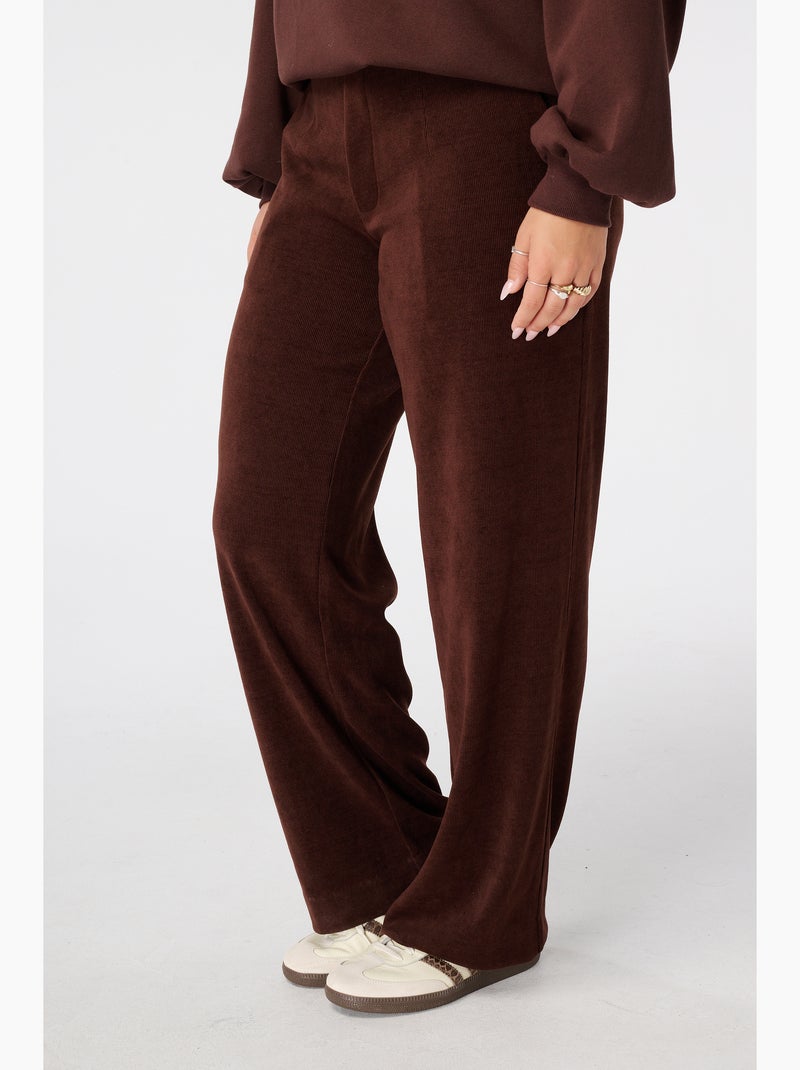 Ms mode pantalon large en velours côtelé Marron chocolat - Kiabi