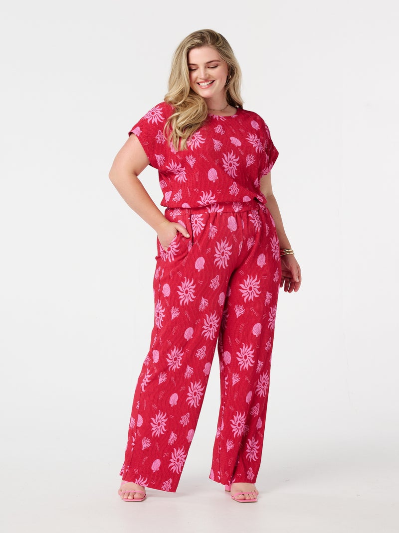 MS MODE Pantalon Pantalon à imprimé estival Rouge - Kiabi