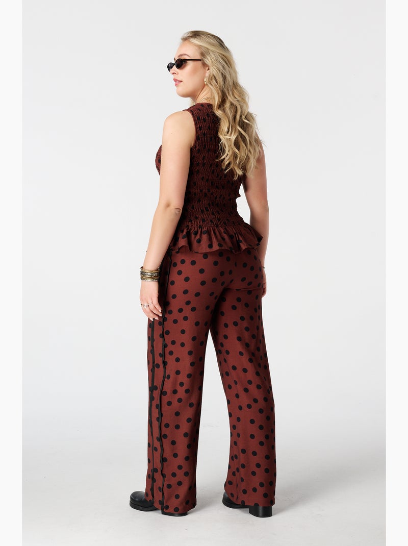 MS MODE Pantalon Pantalon à imprimé pois Marron/Multicolore - Kiabi