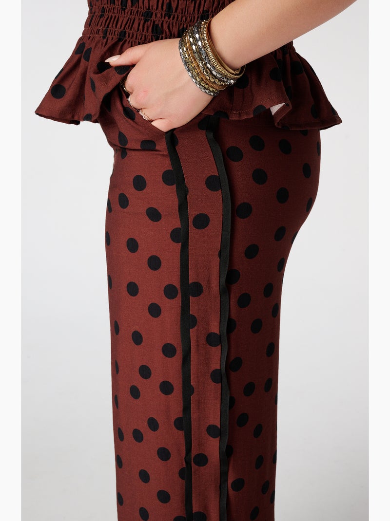 MS MODE Pantalon Pantalon à imprimé pois Marron/Multicolore - Kiabi