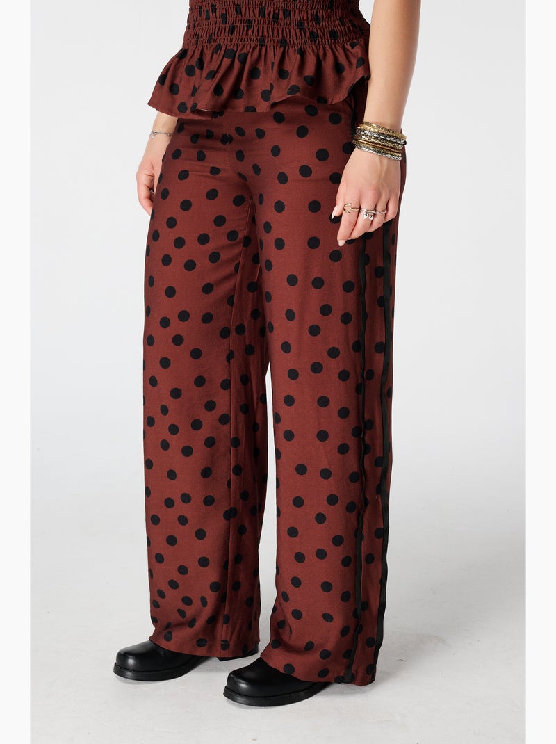 MS MODE Pantalon Pantalon à imprimé pois Marron/Multicolore - Kiabi