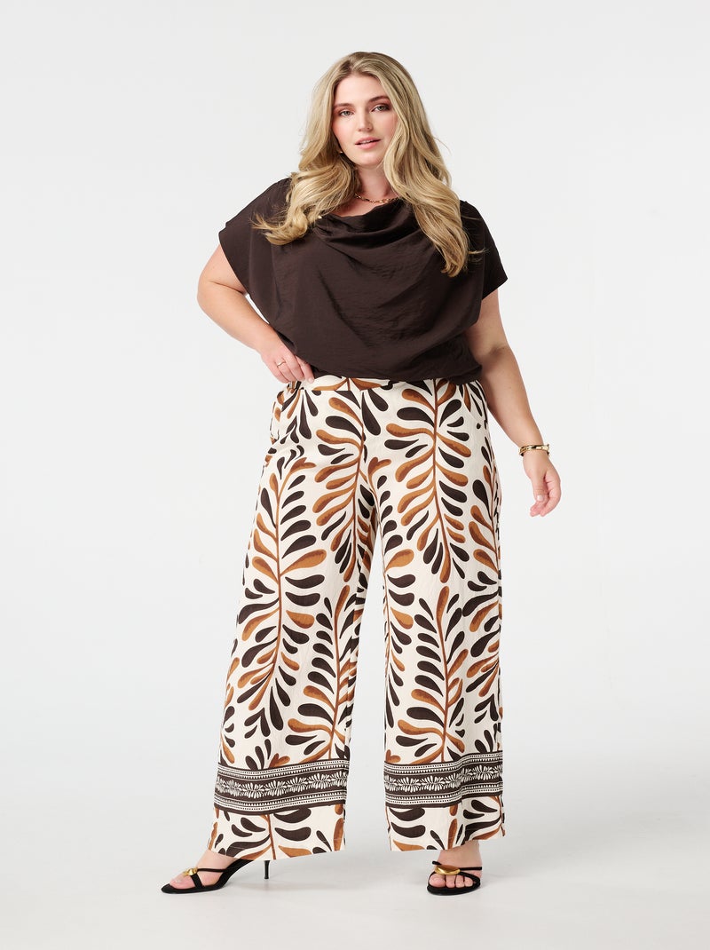MS MODE Pantalon Pantalon à jambes larges avec imprimé Marron - Kiabi