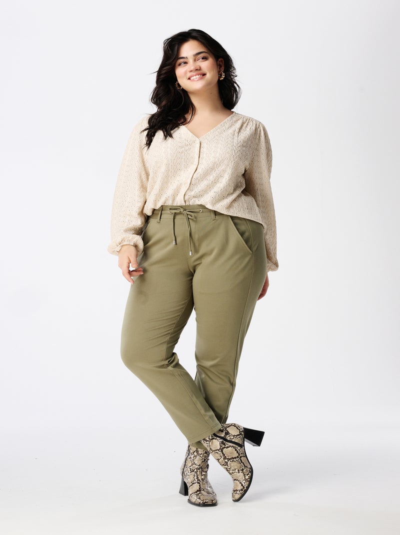 MS MODE Pantalon Pantalon avec cordon de serrage Vert sauge/Blanc cassé/Sable - Kiabi