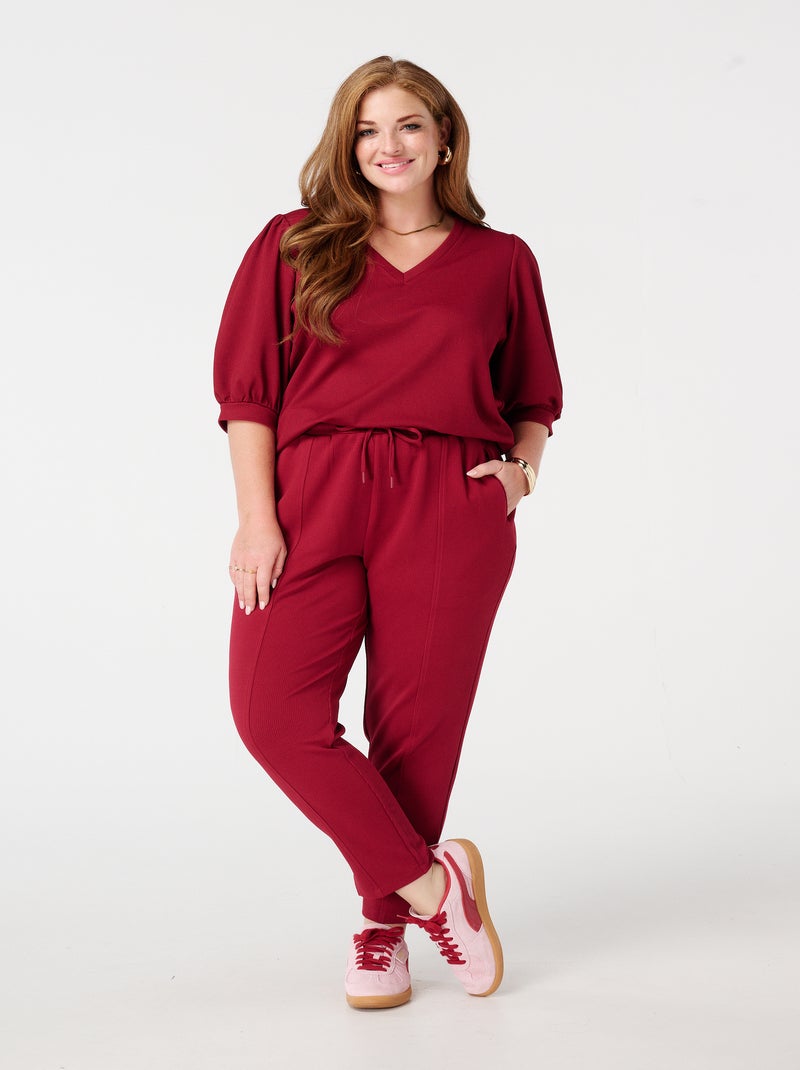 MS MODE Pantalon Pantalon avec couture décorative Rouge cerise - Kiabi