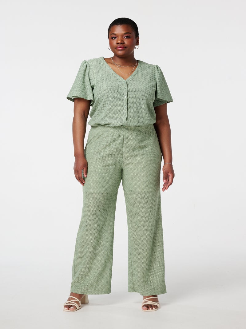 MS MODE Pantalon Pantalon avec structure tissée Vert - Kiabi