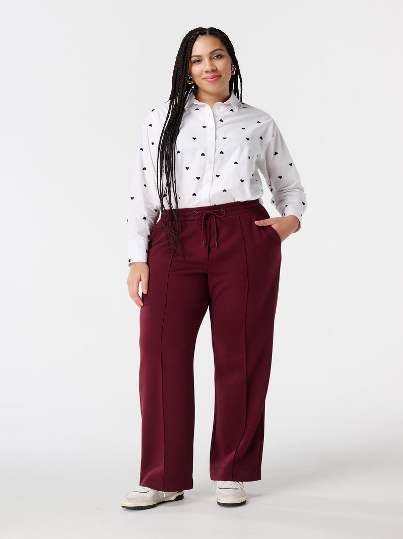 MS MODE Pantalon Pantalon avec taille élastique et couture décorative Rouge foncé - Kiabi