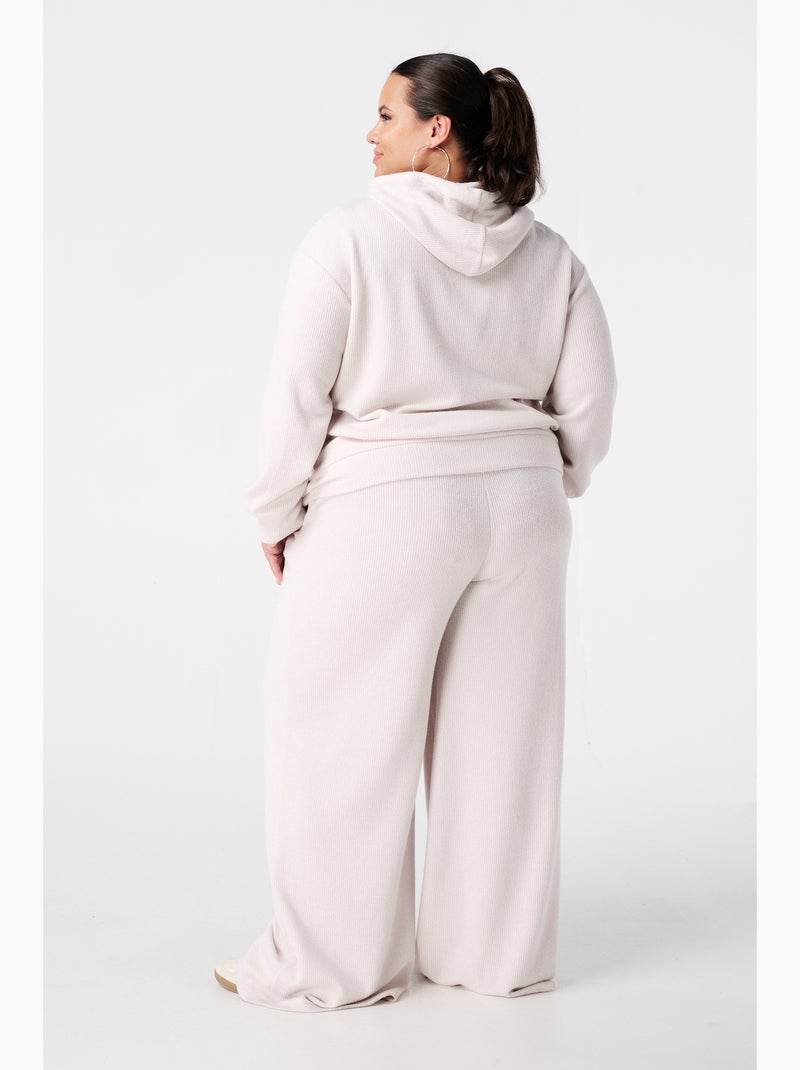 MS MODE Pantalon Pantalon droit à taille élastique Beige/Blanc - Kiabi