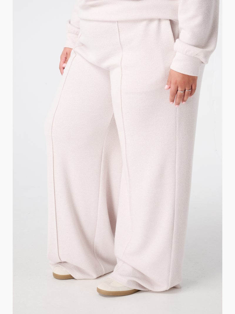 MS MODE Pantalon Pantalon droit à taille élastique Beige/Blanc - Kiabi