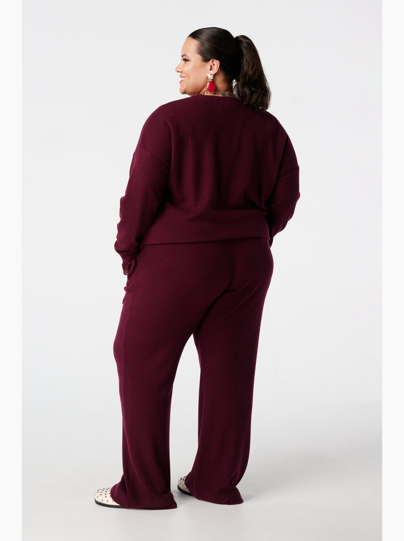 MS MODE Pantalon Pantalon droit à taille élastique Bordeaux - Kiabi