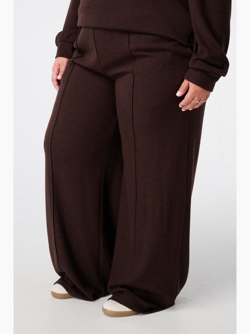 MS MODE Pantalon Pantalon droit à taille élastique Marron foncé - Kiabi