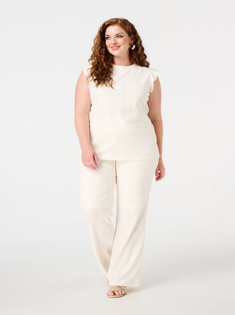 MS MODE Pantalon Pantalon en crochet Beige Grandes tailles - Main Image