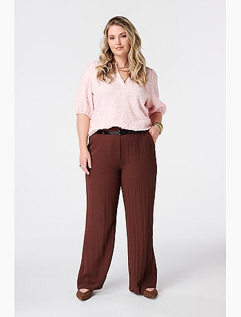MS MODE Pantalon Pantalon en lin avec ceinture