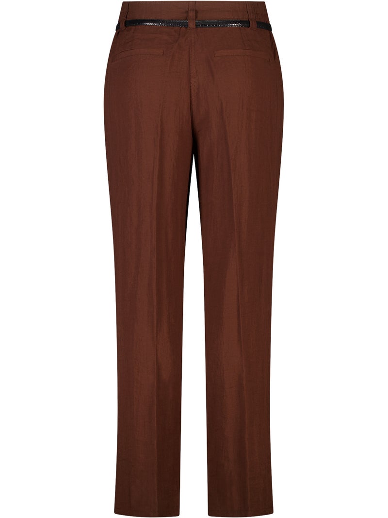 MS MODE Pantalon Pantalon en lin avec ceinture Marron chocolat - Kiabi
