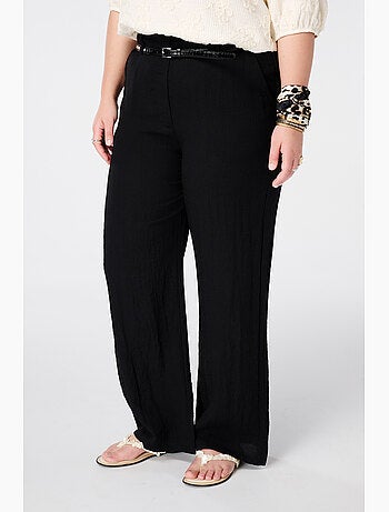 MS MODE Pantalon Pantalon en lin avec ceinture
