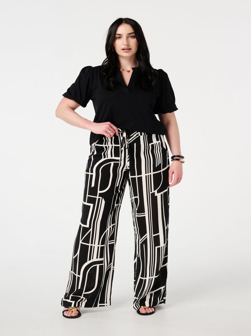 MS MODE Pantalon Pantalon fluide à imprimé Noir Multicolore - Kiabi