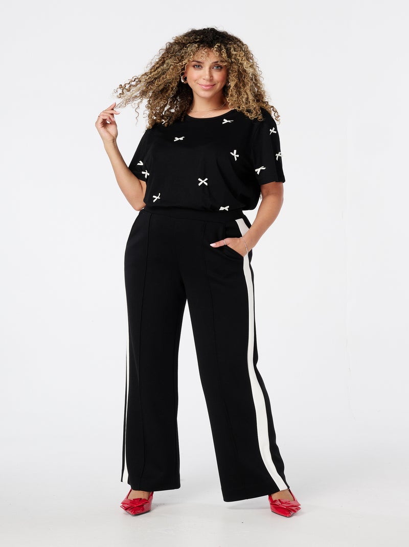 MS MODE Pantalon Pantalon large à rayures contrastées Noir Noir - Kiabi