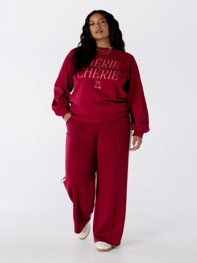 MS MODE Pantalon Pantalon large avec rayures contrastantes Rouge cerise - Kiabi
